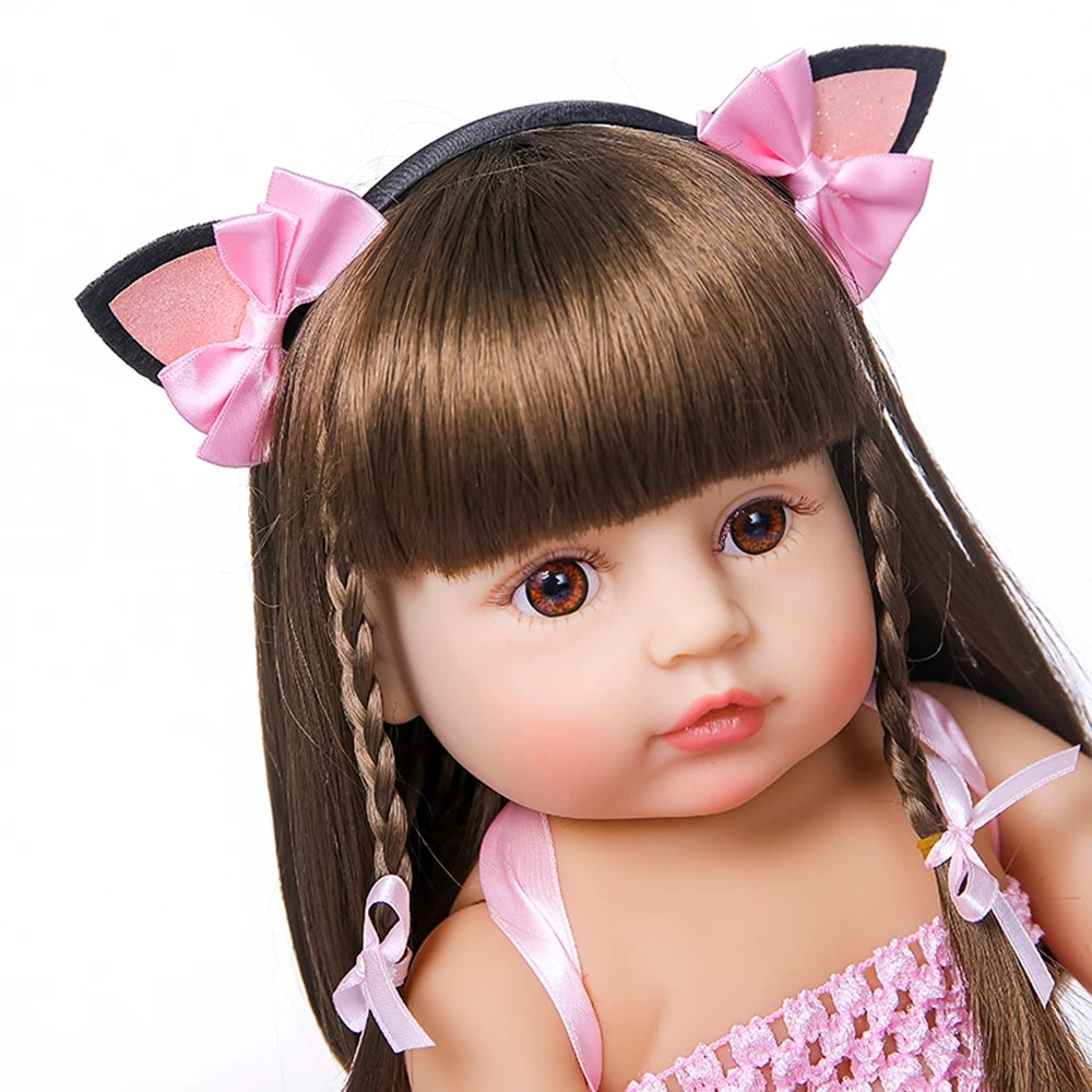 Boneca Bebê Reborn Menina 100% Silicone Pode Tomar Banho Coelho Rosa